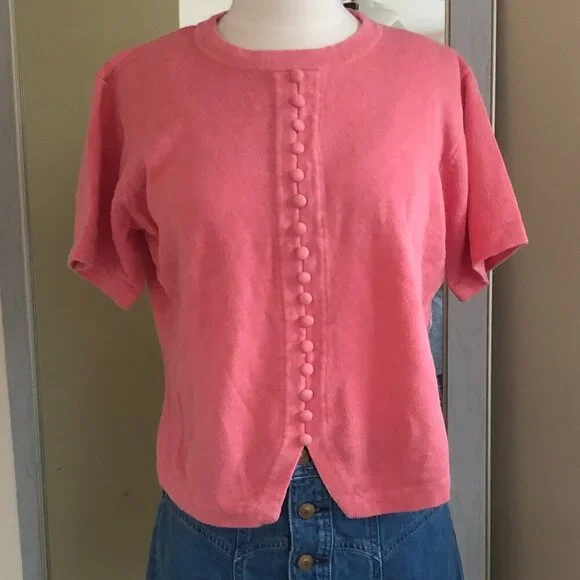 Bedford Fair Vintage Short Sleeve Cotton Sweater Large - Picture 1 of 7